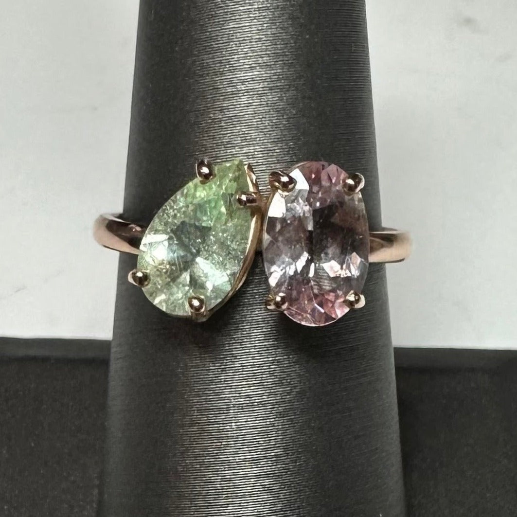 Rare Green Tanzanite and Tourmaline Rose Gold Ring