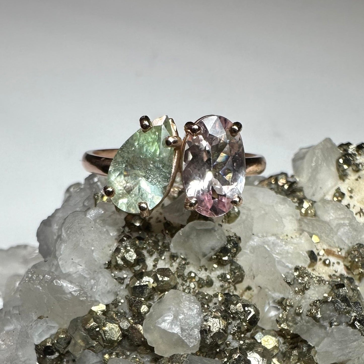 Rare Green Tanzanite and Tourmaline Rose Gold Ring