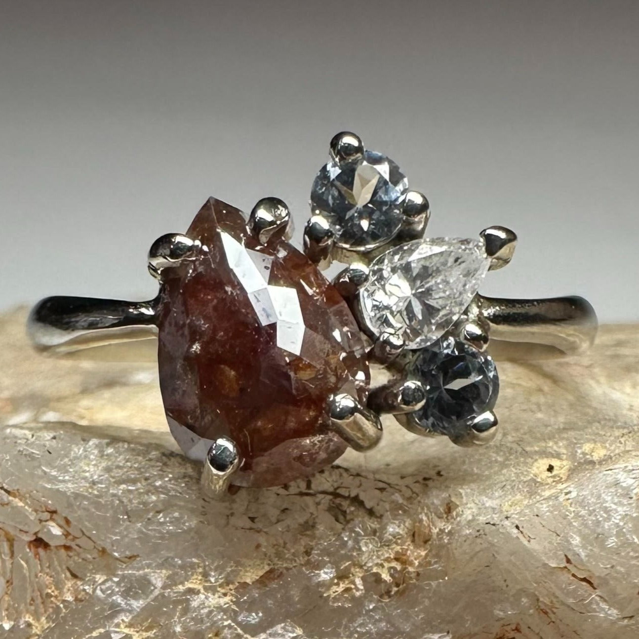 Red Salt and Pepper Diamond White Gold Ring