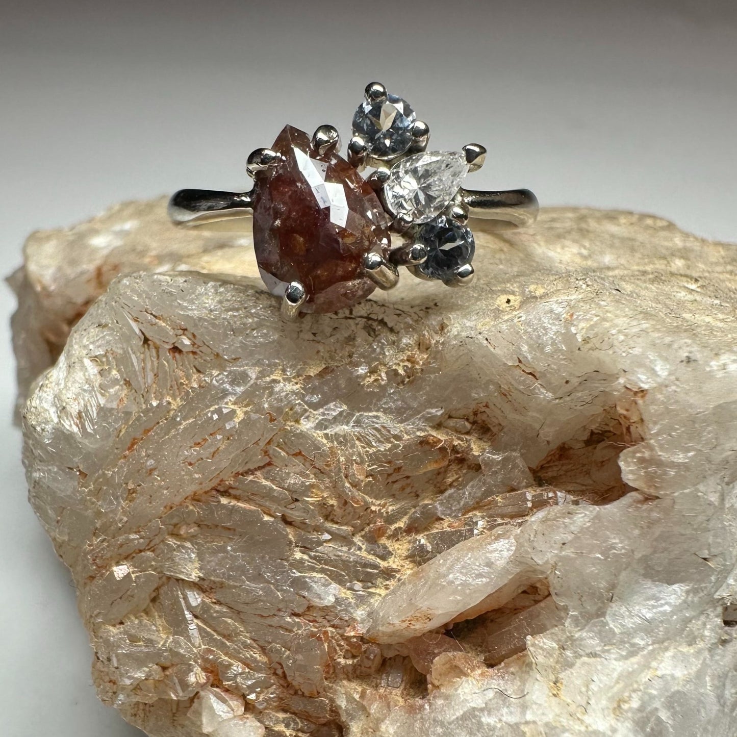 Red Salt and Pepper Diamond White Gold Ring