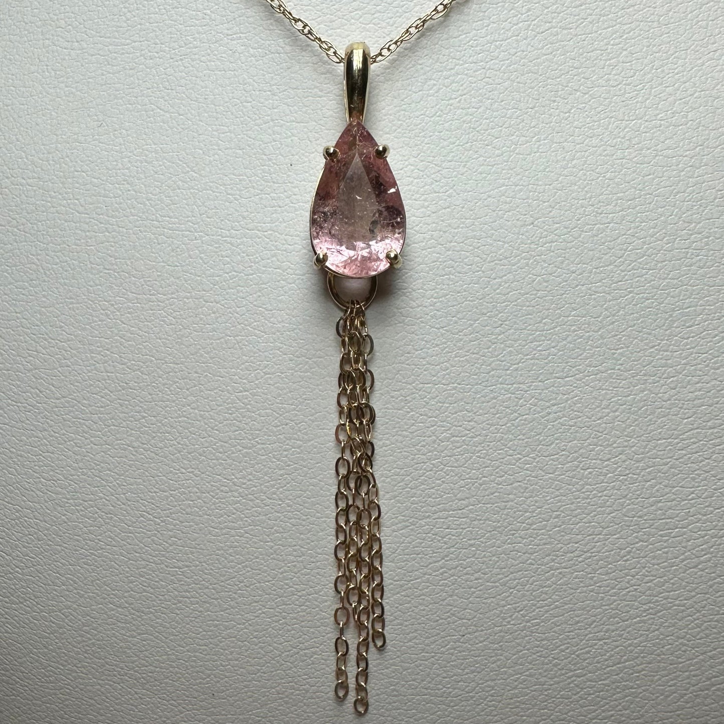Pink imperial Topaz 14K Yellow Gold Necklace with Chain Accents