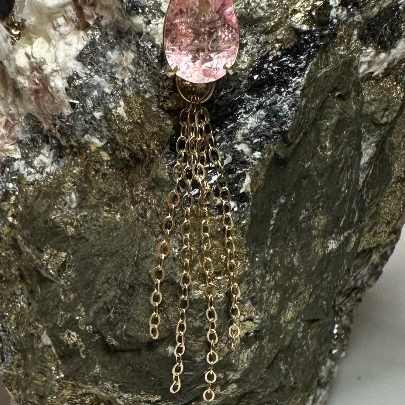 Pink imperial Topaz 14K Yellow Gold Necklace with Chain Accents