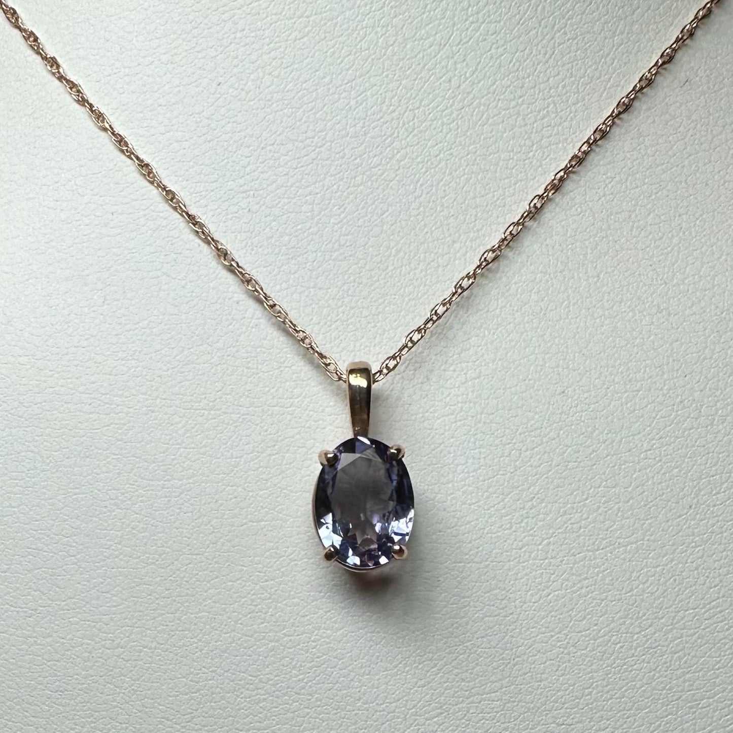 Natural Unheated Tanzanite 10K Rose Gold Necklace