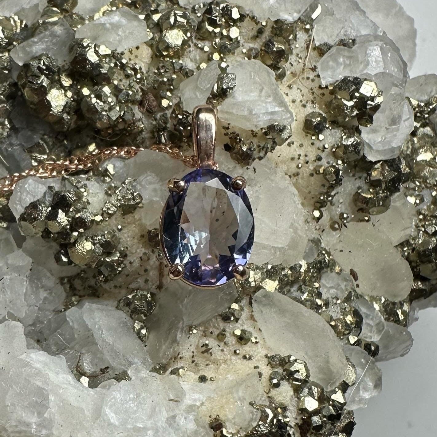 Natural Unheated Tanzanite 10K Rose Gold Necklace