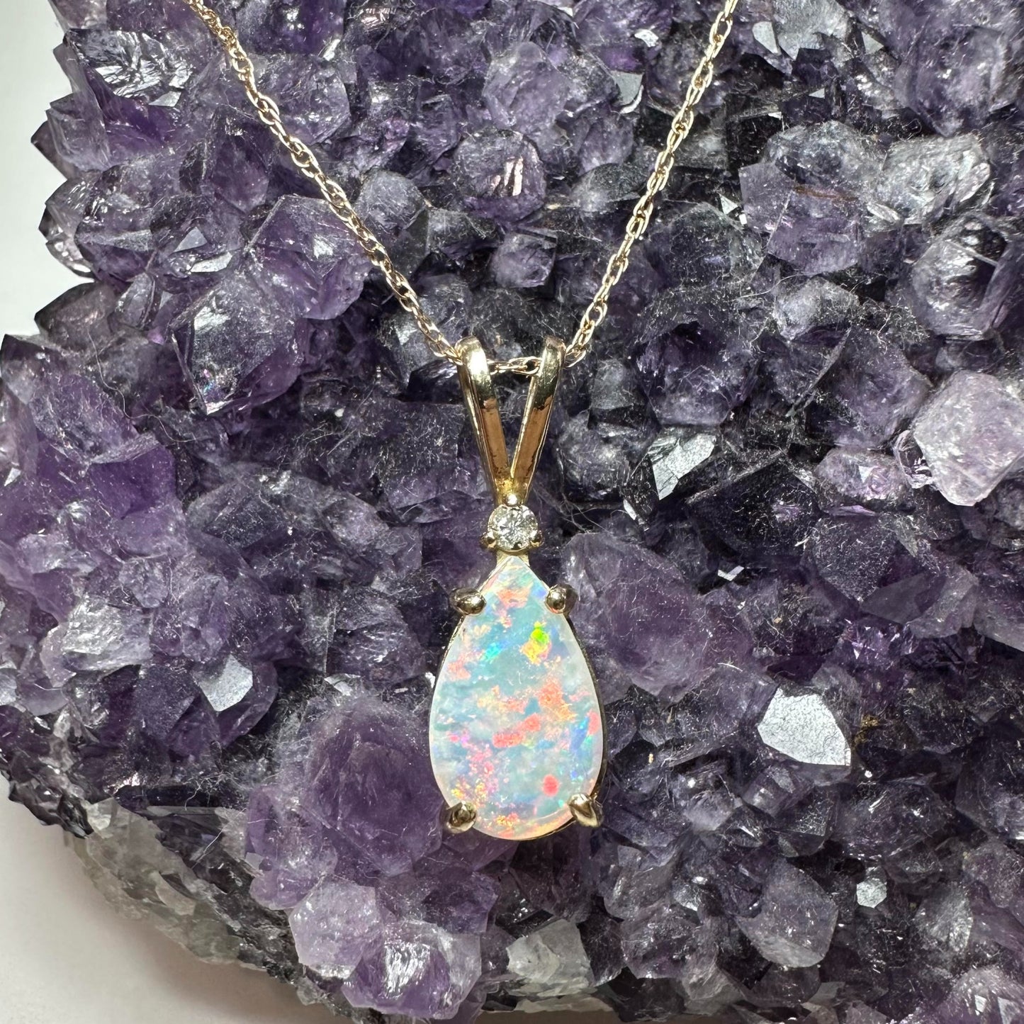 Australian Crystal Opal & Diamond 14K Yellow Gold Necklace
