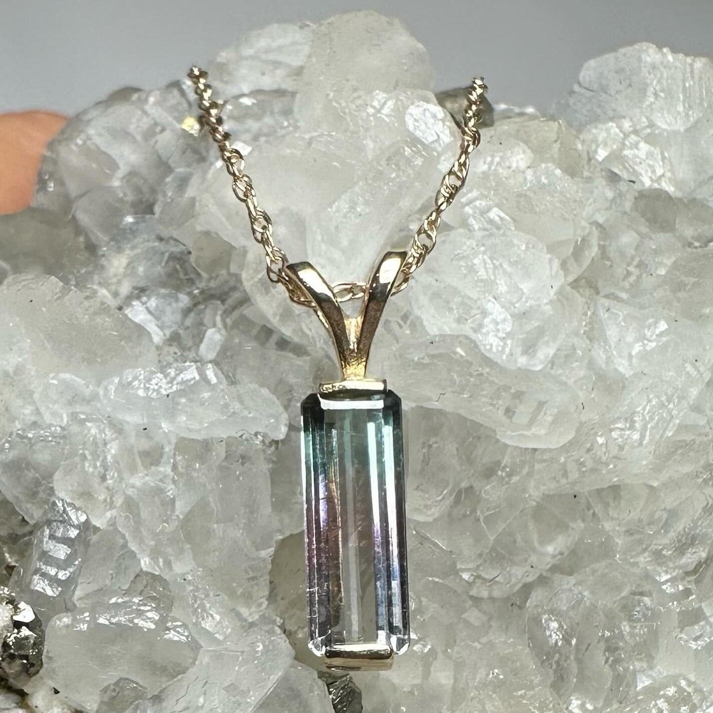Tri-Color Blue, Pink & Purple Tourmaline 14K Yellow Gold Necklace
