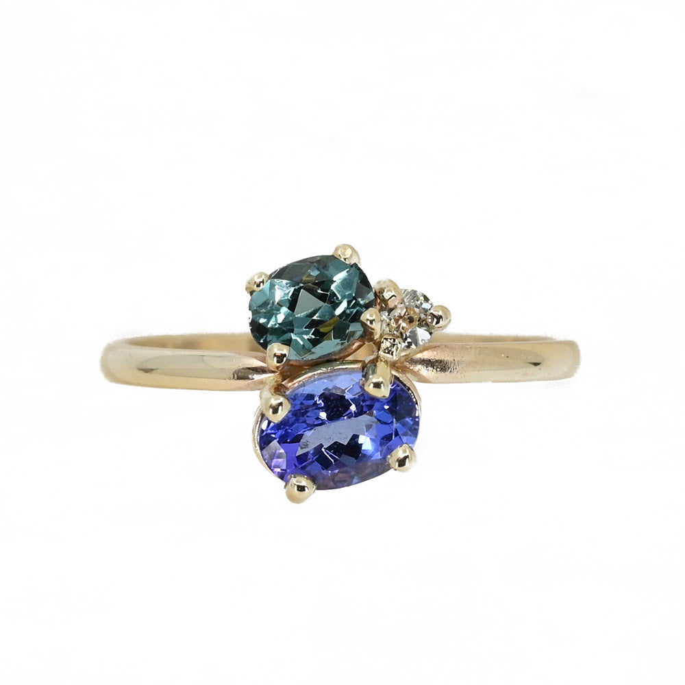 Tanzanite, Sapphire and Diamond Yellow Gold Cluster Ring