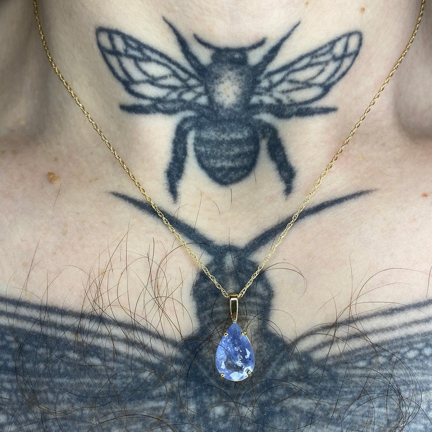 Dumortierite in Quartz 14K Gold Necklace