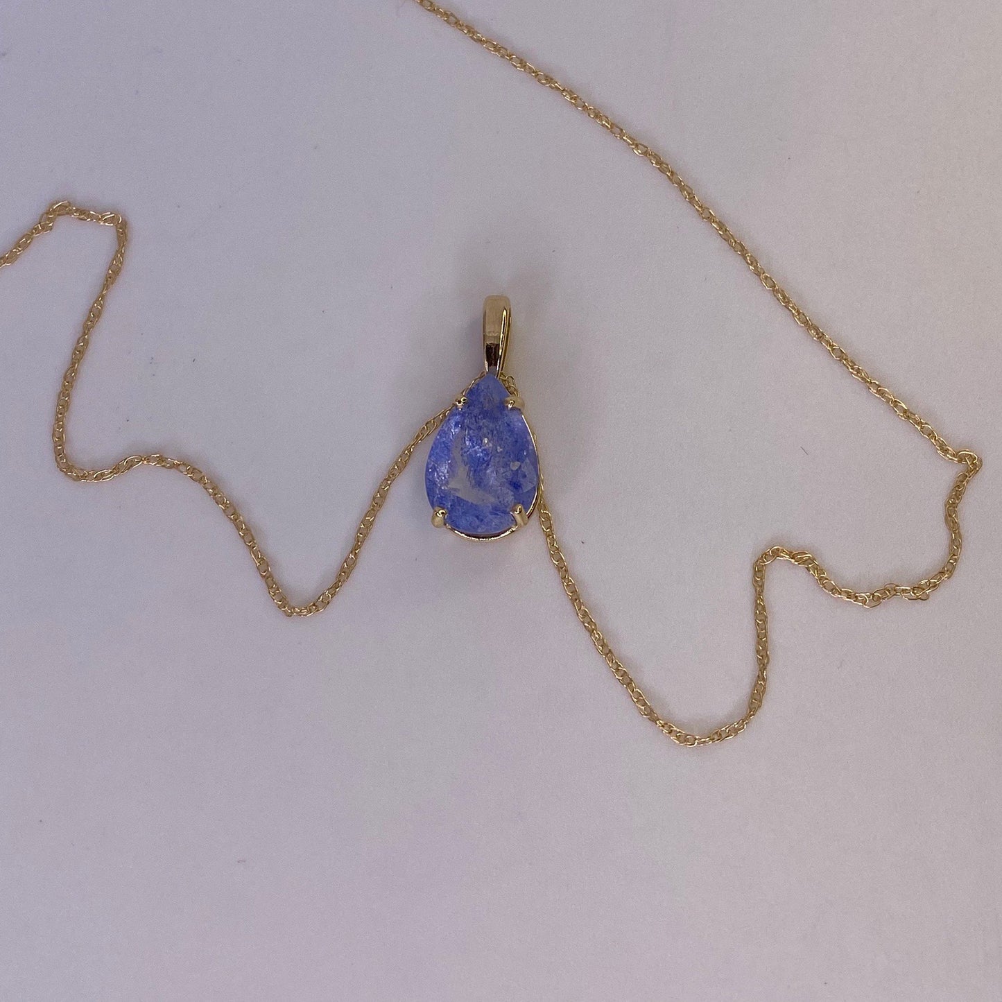 Dumortierite in Quartz 14K Gold Necklace