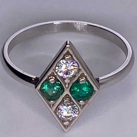 Emerald and Moissanite White Gold Diamond Ring