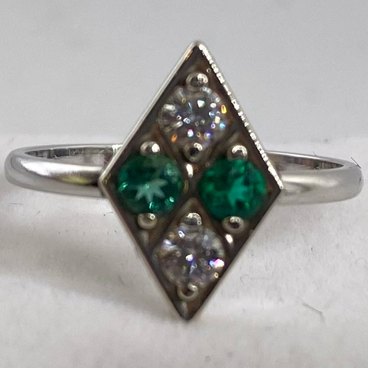 Emerald and Moissanite White Gold Diamond Ring