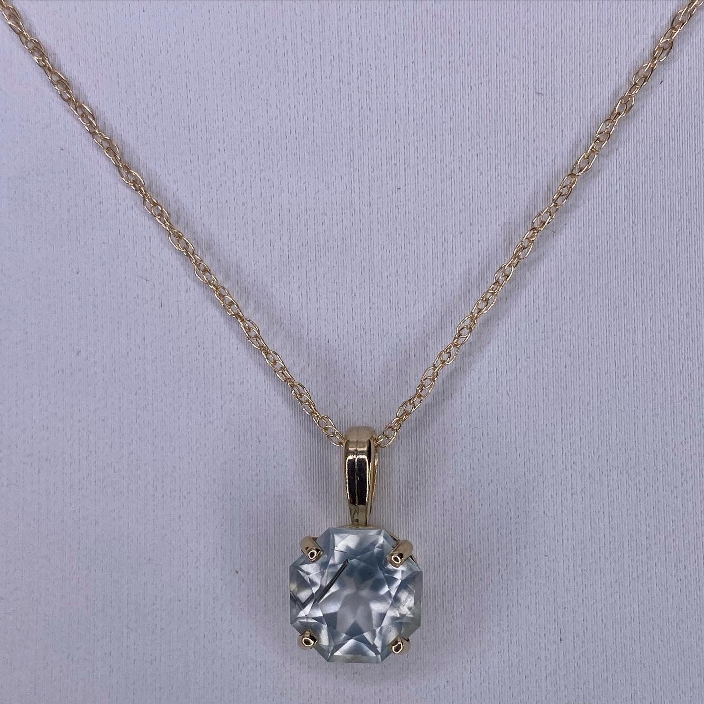 Prehenite with Black Rutile Inclusion 14K Gold Necklace