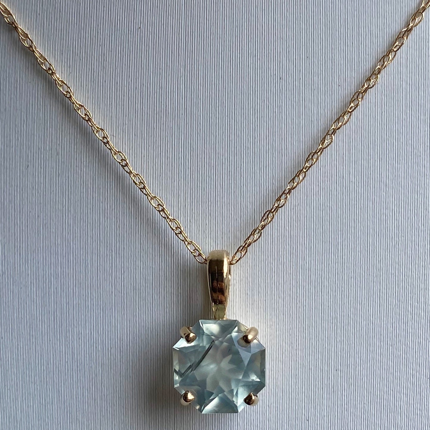 Prehenite with Black Rutile Inclusion 14K Gold Necklace