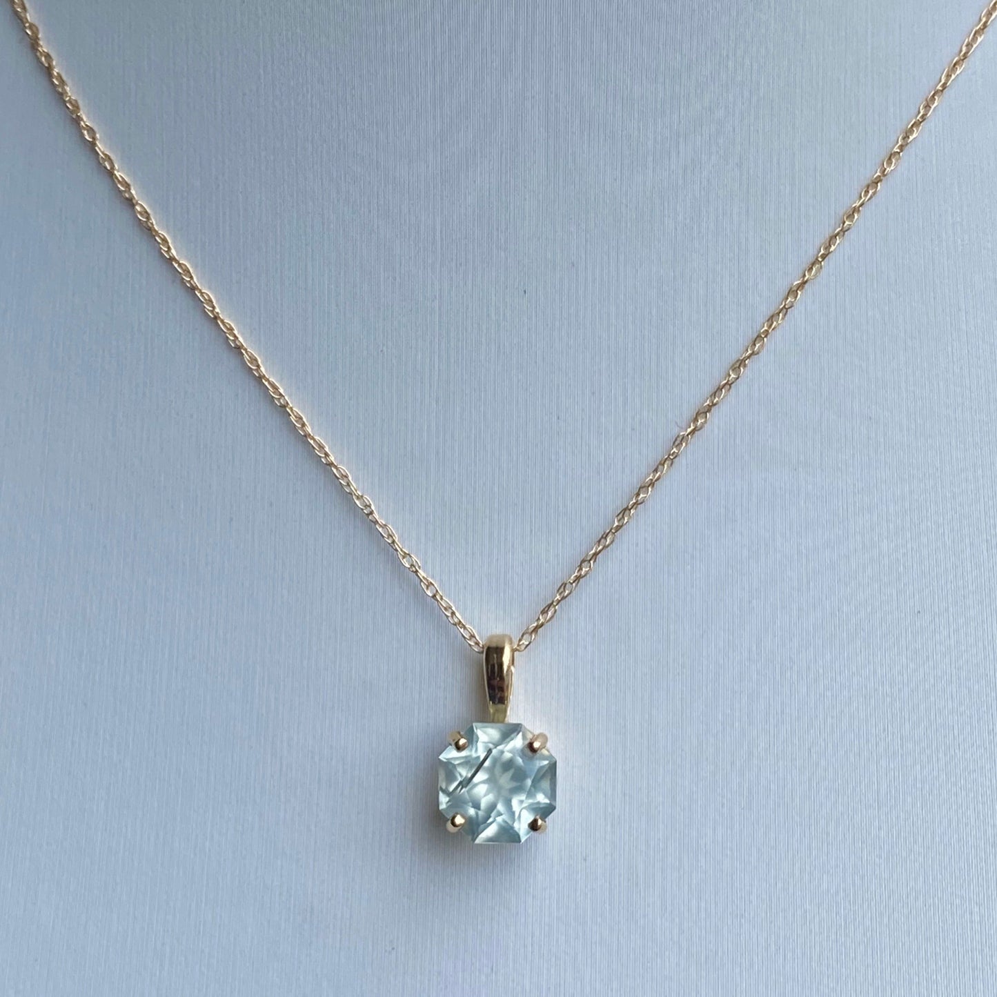 Prehenite with Black Rutile Inclusion 14K Gold Necklace