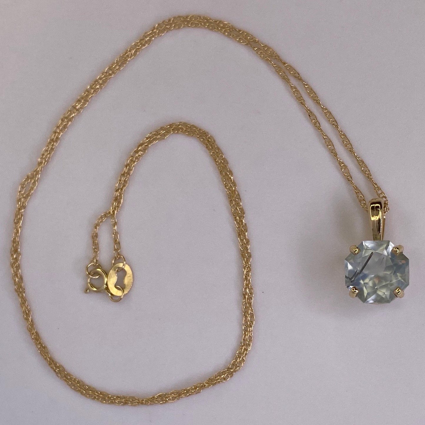 Prehenite with Black Rutile Inclusion 14K Gold Necklace