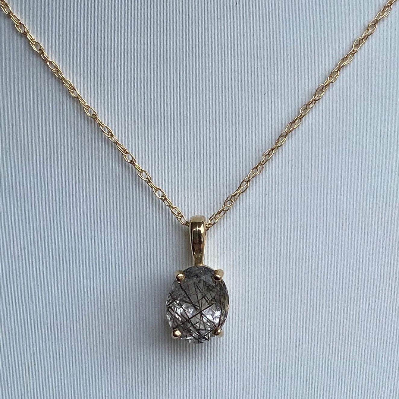 Black Tourmalated Quartz 14K Gold Necklace