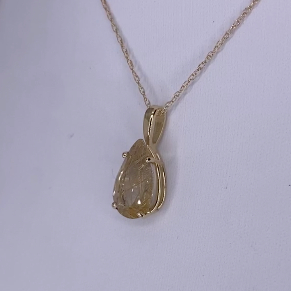 Thin Rutilated Quartz 14K Gold Necklace