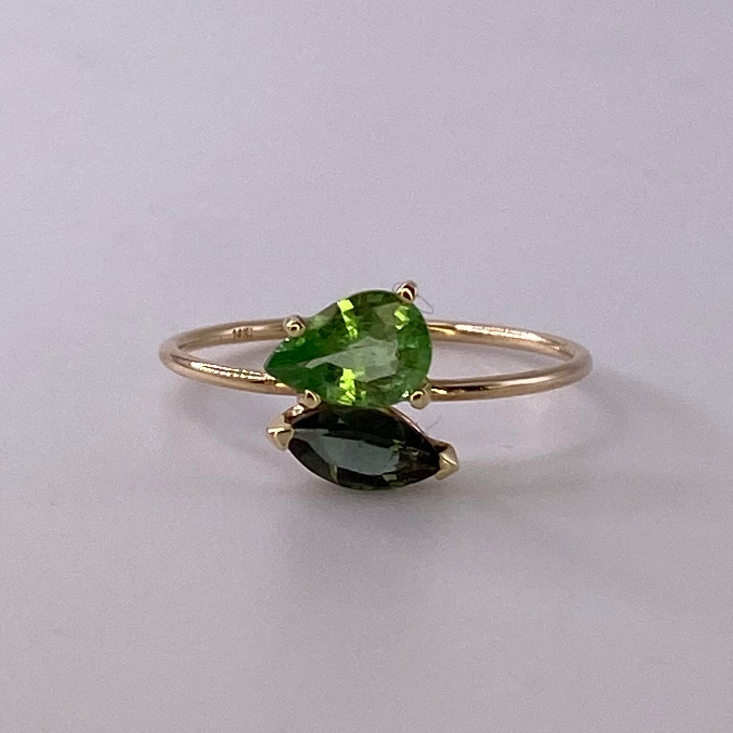 Tsavorite Garnet and Teal Tourmaline Yellow Gold Ring