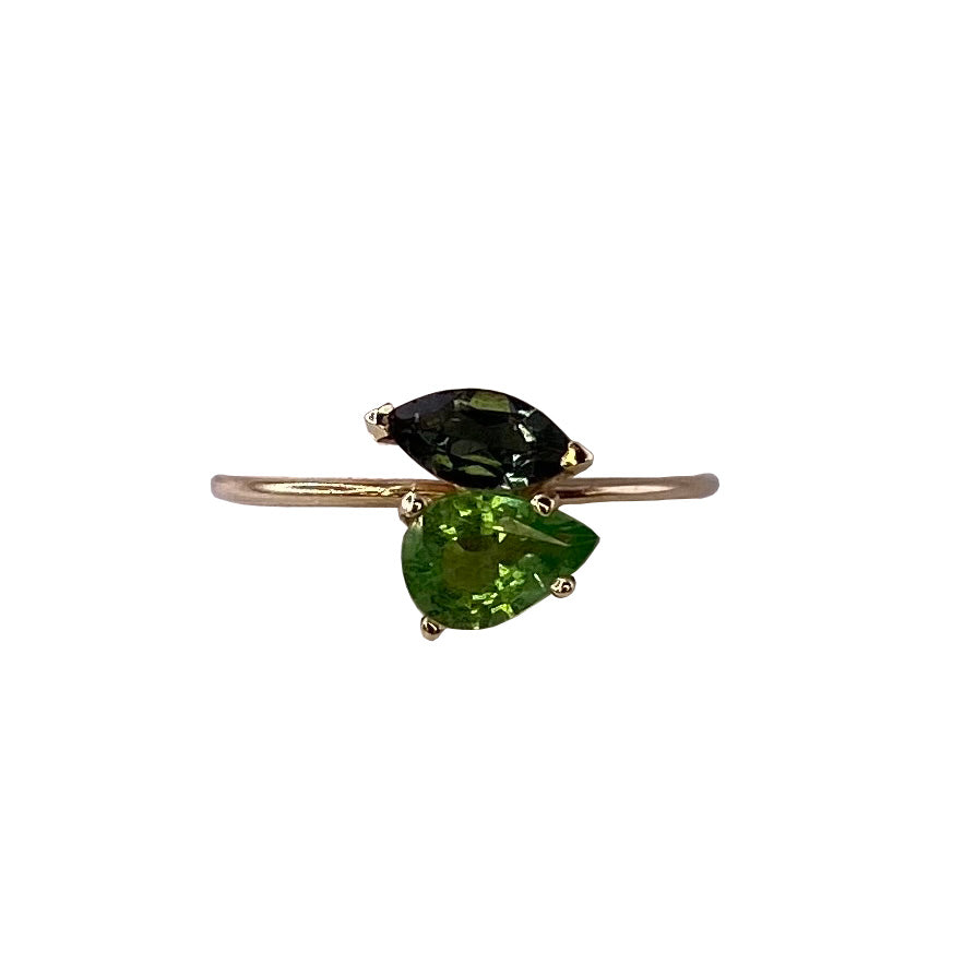 Tsavorite Garnet and Teal Tourmaline Yellow Gold Ring