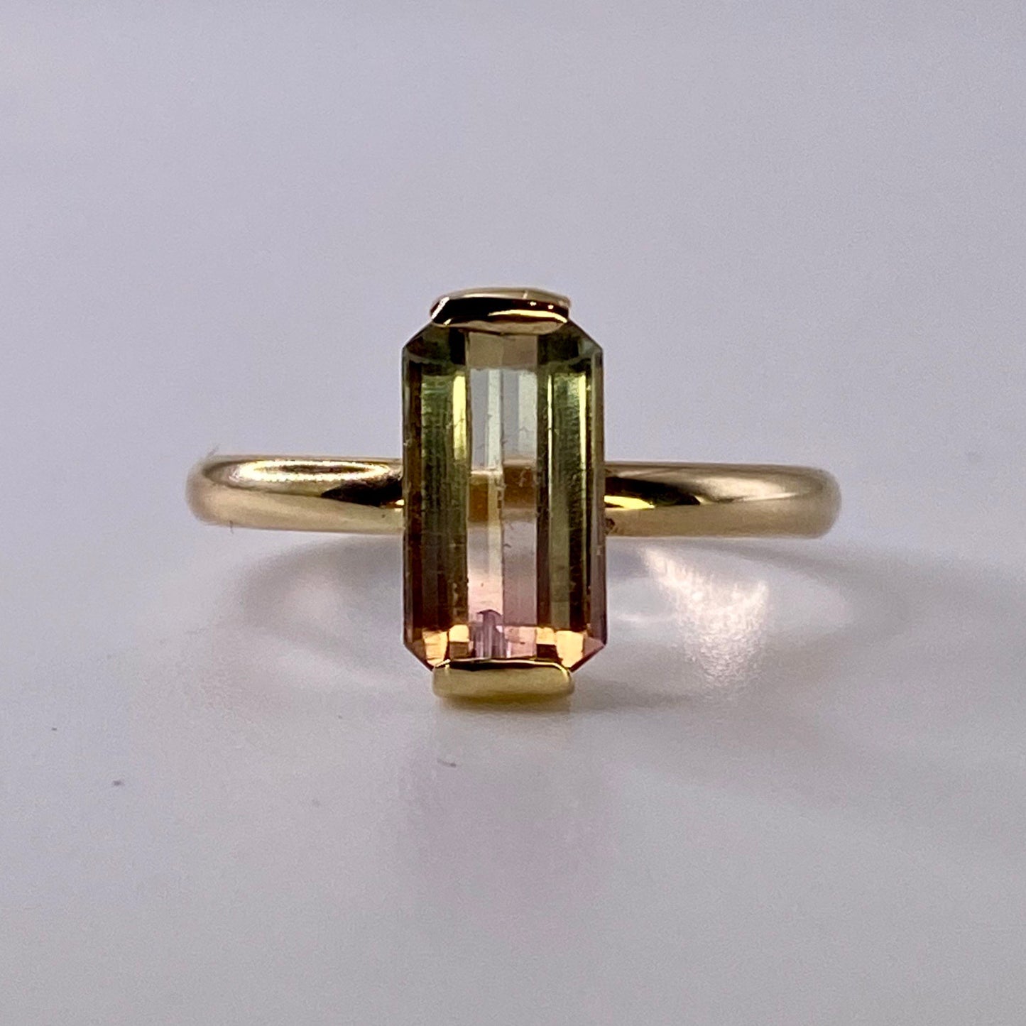 Watermelon Tourmaline Yellow Gold Ring