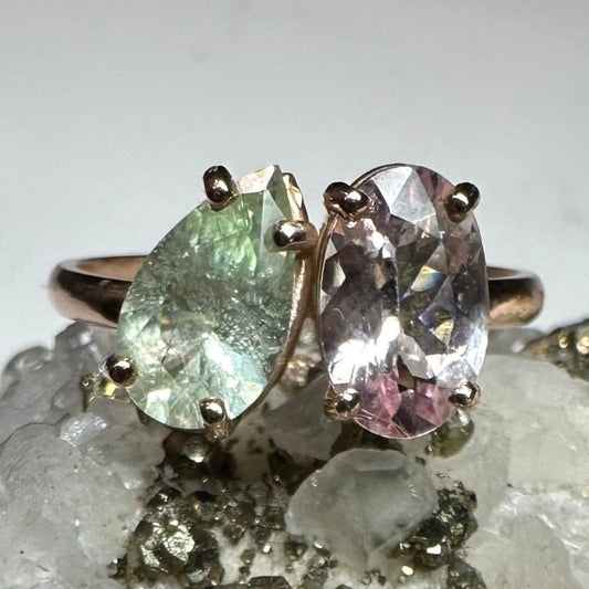 Rare Green Tanzanite and Tourmaline Rose Gold Ring