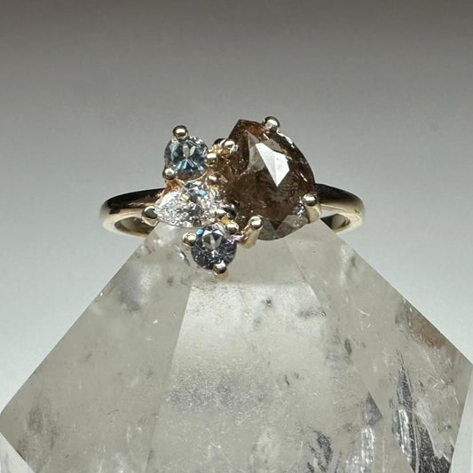 Chocolate Salt and Pepper Diamond, Natural Diamond and Grey Spinel Yellow Gold Ring