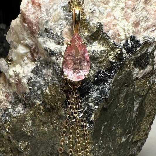 Pink imperial Topaz 14K Yellow Gold Necklace with Chain Accents