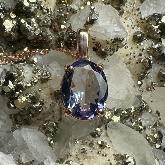 Natural Unheated Tanzanite 10K Rose Gold Necklace