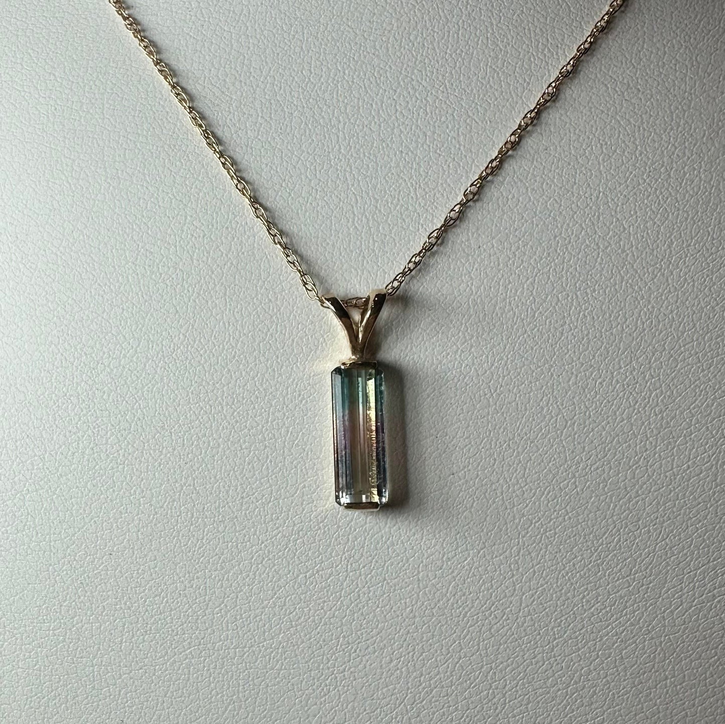 Tri-Color Blue, Pink & Purple Tourmaline 14K Yellow Gold Necklace