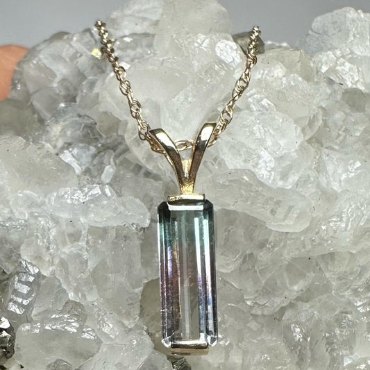 Tri-Color Blue, Pink & Purple Tourmaline 14K Yellow Gold Necklace