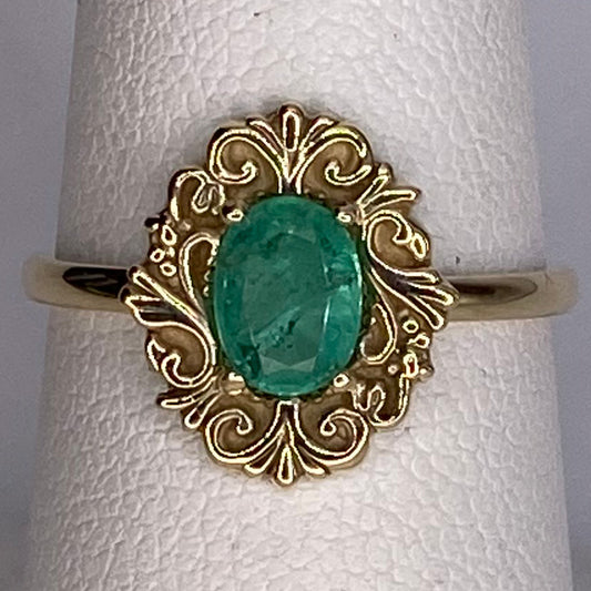 Colombian Emerald Yellow Gold Diamond Art Deco Ring