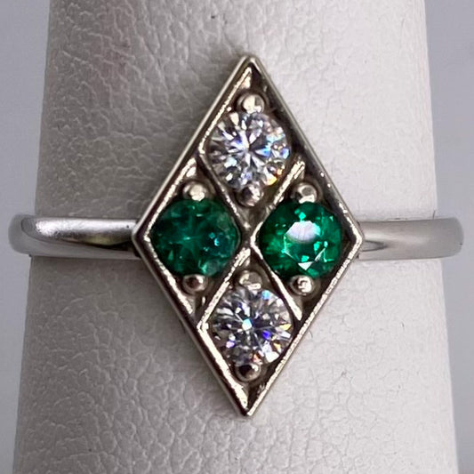 Emerald and Moissanite White Gold Diamond Ring