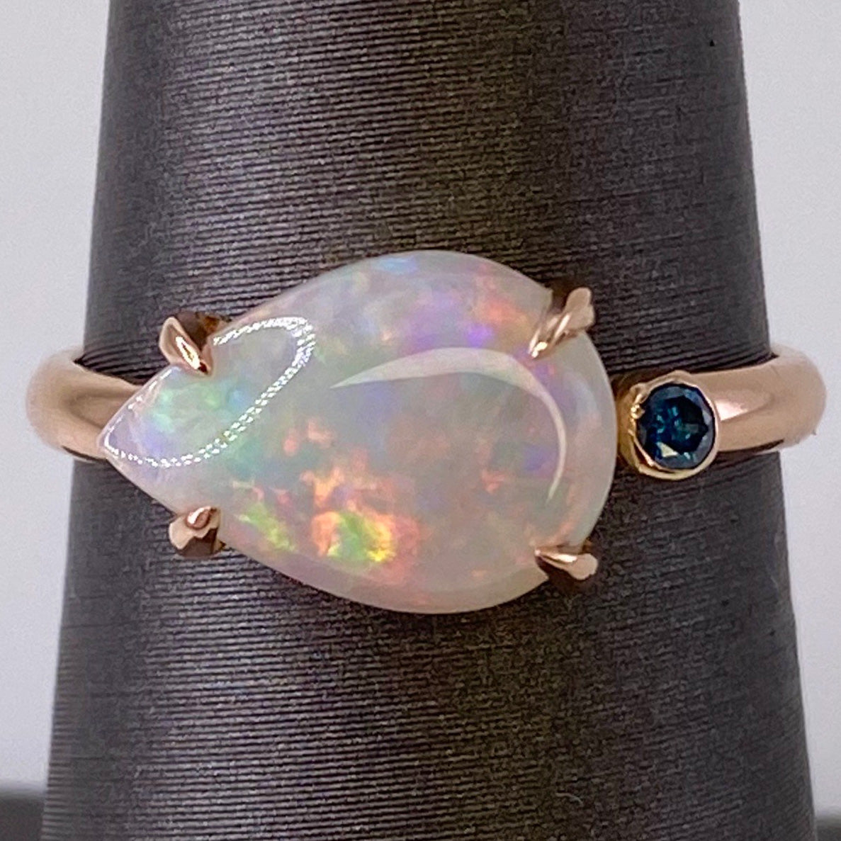 Australian Crystal Opal & Blue Diamond Rose Gold Ring
