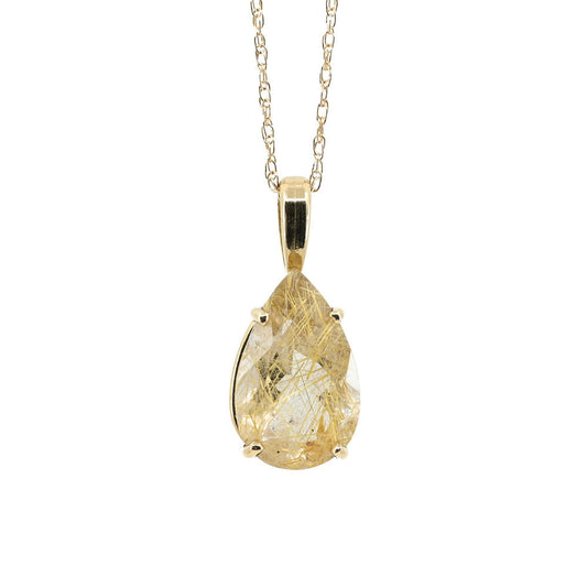 Thin Rutilated Quartz 14K Gold Necklace