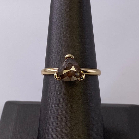 Trillion Cut Salt and Pepper Diamond Floating Yellow Gold Ring