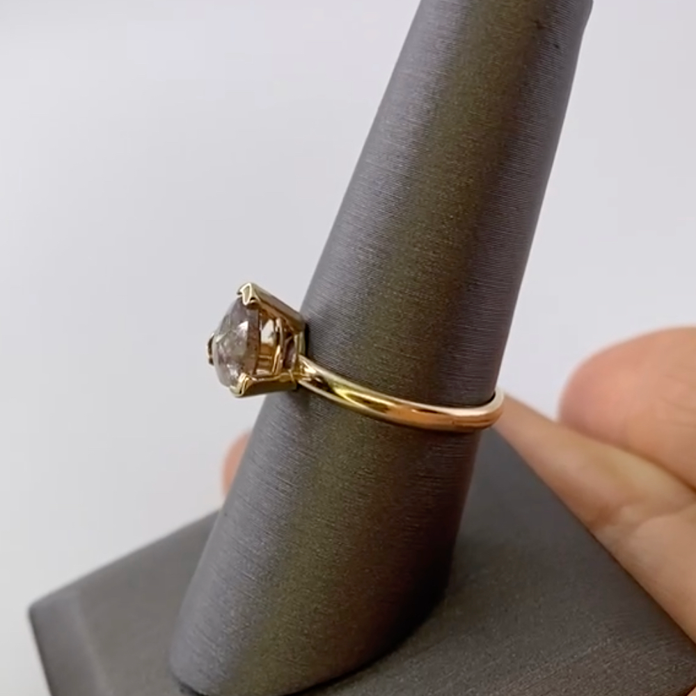 Trillion Cut Salt and Pepper Diamond Floating Yellow Gold Ring