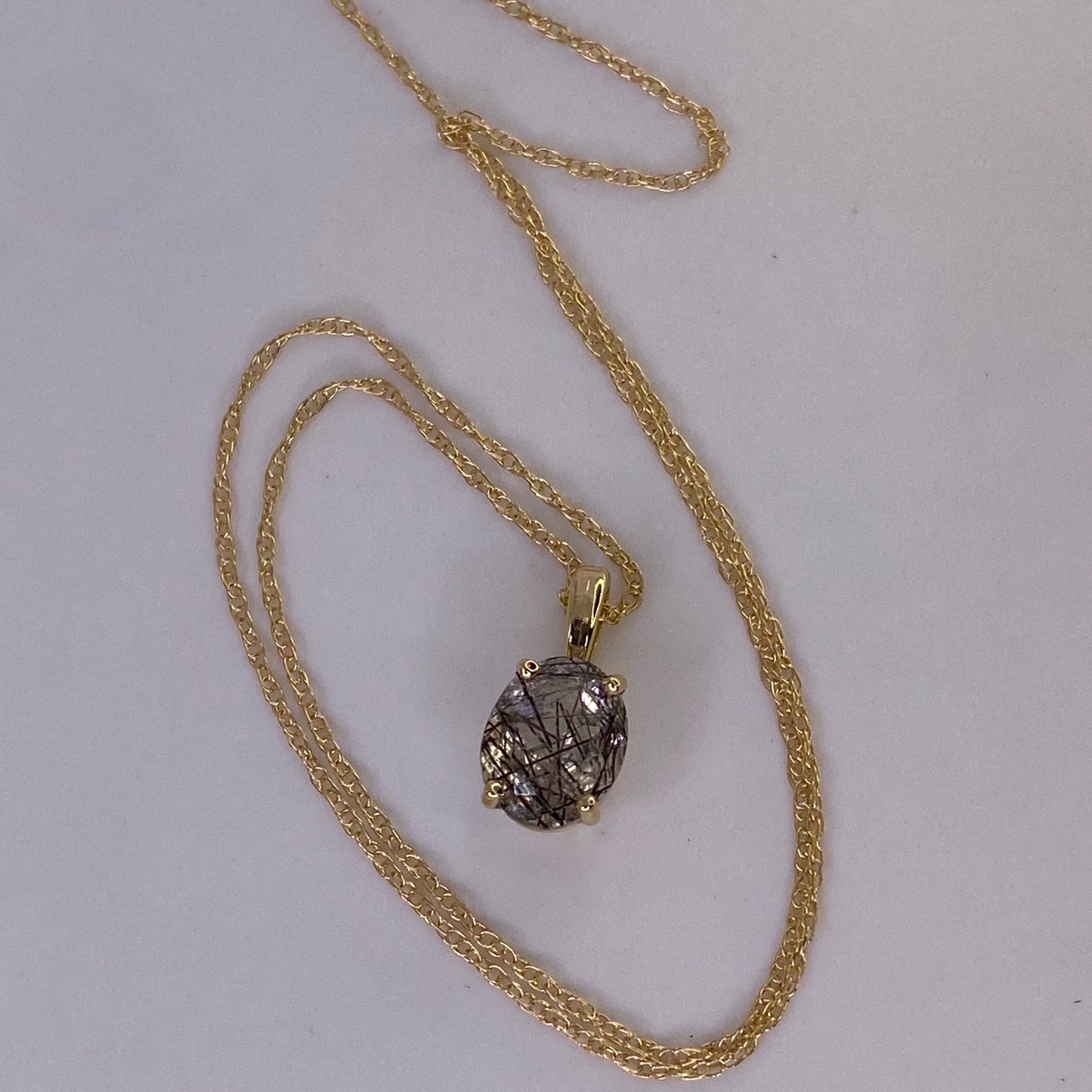 Black Tourmalated Quartz 14K Gold Necklace