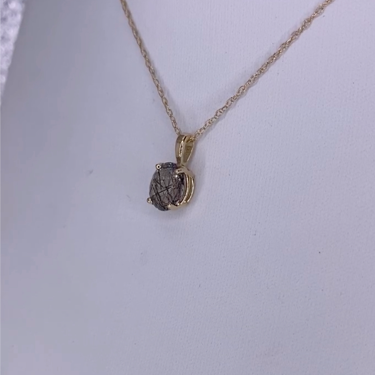 Black Tourmalated Quartz 14K Gold Necklace