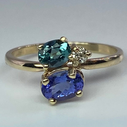 Tanzanite, Sapphire and Diamond Yellow Gold Cluster Ring