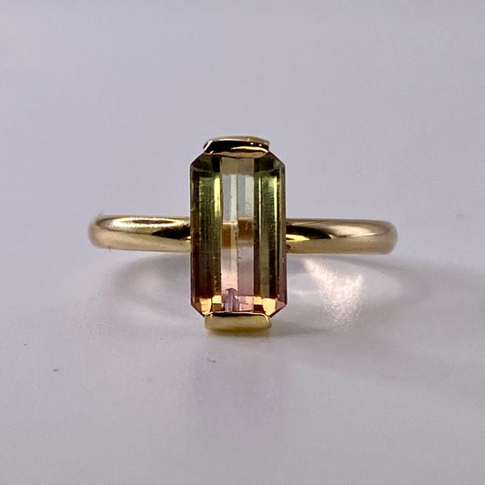 Watermelon Tourmaline Yellow Gold Ring
