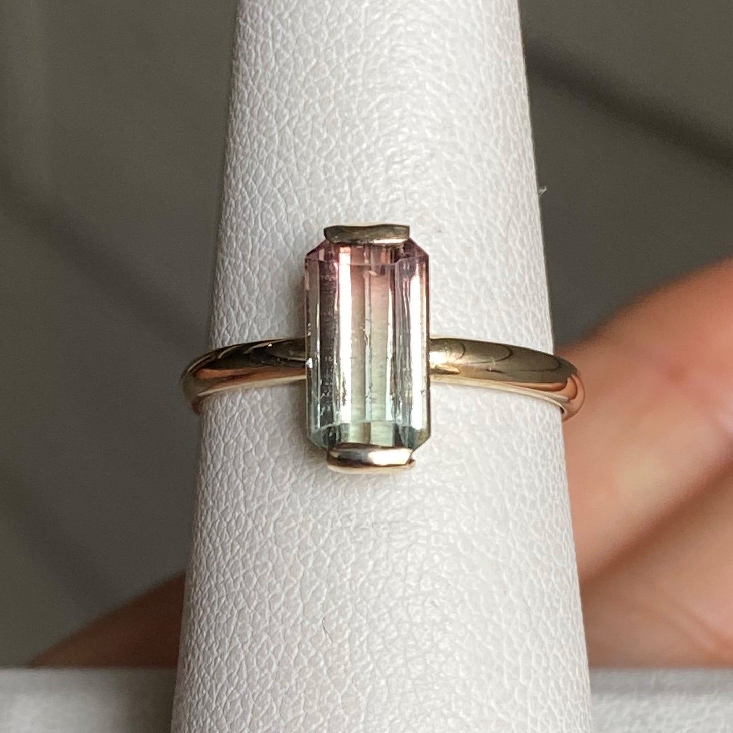 Watermelon Tourmaline Yellow Gold Ring